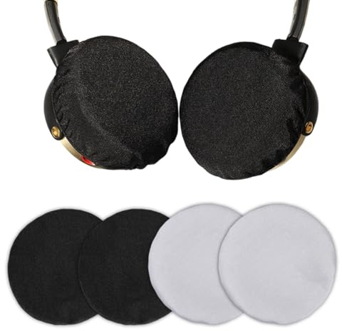 Housse Casque Audio, Lot de 4 Paires de Coussinet Casque lavables Extensibles en Tissu Noir, pour Casque, pour Casque de Gym, entraînement, Aviation, Course de Jeu
