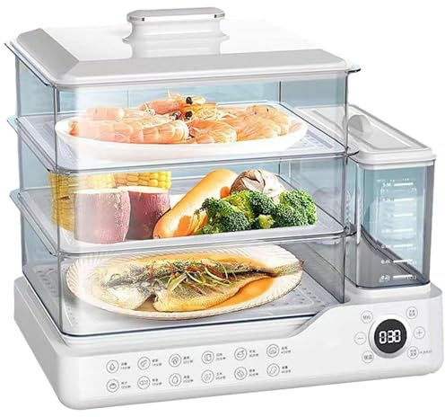 Vaporiera elettrica a 3 livelli da 24 litri con serbatoio dell'acqua separato da 1,5 l, avvio ritardato 24 ore e vapore istantaneo, spegnimento automatico, cottura sana per verdure, cereali bianchi