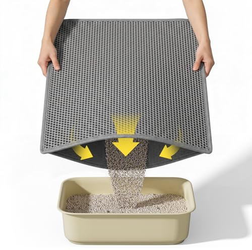 Kaxionage Cat Litter Mat, 30X24 Large Double Layer Litter Trapping Mat, Waterproof/Urineproof, Easy to Clean Kitty Litter Mats for Floor, Scatter Control (Grey-1Pack)