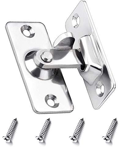 BuxiuGK Chiavistello 90/180 Gradi,304 Acciaio Inossidabile Scorrevole Serratura Porta Angolo Retto con 4 Viti per Casa Cucine Studio Camere da Letto Bagni da Giardino,Argento