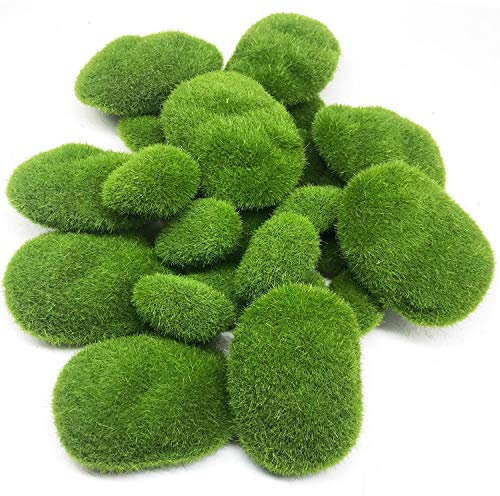 Woohome 25 PCS 2 Size Artificial Moss Rocks Decorative, Green Moss Balls, Fake Moss Decor for Floral Arrangements, Fairy Gardens and Crafting
