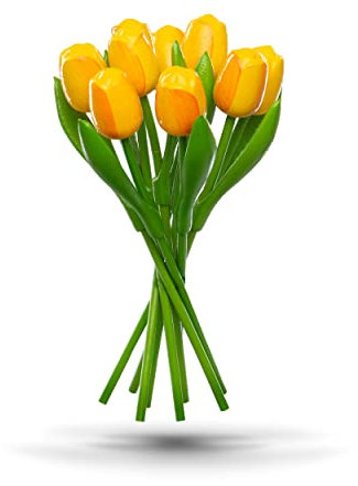 MomoMoments Bouquet de Tulipes de qualité supérieure Jaune 9 Tulipes en Bois Jaune peintes à la Main, 34 cm de Haut, Bouquet de Fleurs, décoration, fabriqué en Hollande