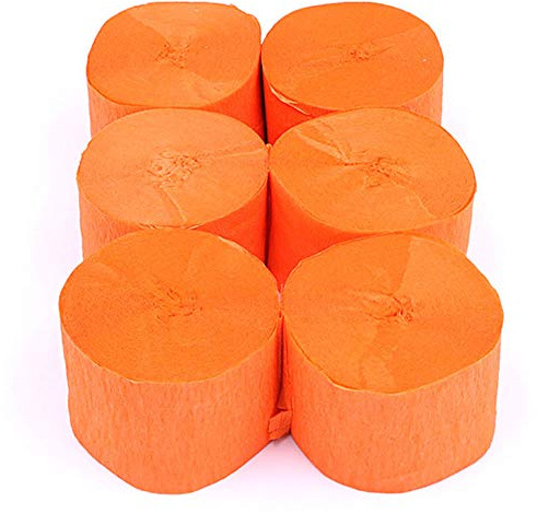 ANCLLO 6 rollos de papel crepé de 4,5 cm x 25 m, serpentinas para colgar decoraciones para fiestas de cumpleaños, bodas y festivales (naranja)