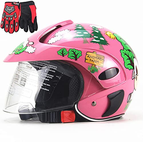 RJHY Motorradhelm für Kinder, Motorrad halbe Helme, elektrisches Motorrad Four Seasons Moped Jungen Mädchen Kinder Kinder, 5 Farbenstil, Geeignet für 2-8 Jahre alt,Rosa