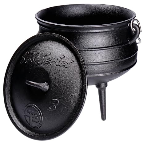 TP BBQ Potjie - Olla de hierro fundido con tapa y trípode - Para cocinar como accesorio de camping y cocina al aire libre - Aproximadamente 8 l