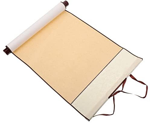 EXCEART Blank Hanging Rice Paper Scroll Chinese Xuan Paper Art Wall Hanging Scrolls for Sumie and Calligraphy- Silk Scroll Painting Song Golden, 80X34X2.5CM (M460CMBO38JFAS909WH)