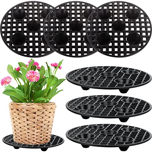 CCCYMM 6 Pcs Plant Level Pot Elevator, Heavy Duty Plant Stand, Black Round Plant Flower Pot Holder Plastic Plant Risers for Indoor Outdoor Garden Deck Floor Protector-20 cm / 8 Inch