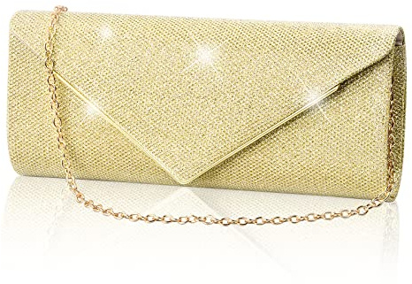 Joyan Clutch dam, dam glitter clutch aftonväska, glitter kvällsväska, axelväska med avtagbar kedja, för bröllop, danskväll, avslutningsbal, fest, fritid, dejt, Guld