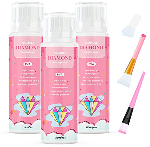 NAIMOER Diamond Painting Versiegelung, 360ml 5D Diamant Zubehör und Pinsel, Transparente Schutzversiegelung zur Fixierung und Versiegelung von Strasssteine