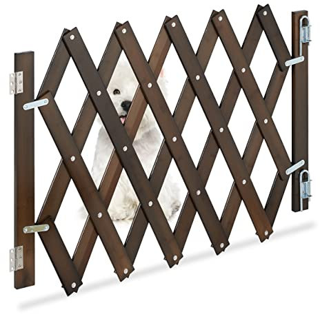 Relaxdays Hundeabsperrgitter ausziehbar bis 108,5 cm, 47,5-60 cm hoch, Bambus, Hunde Schutzgitter, Treppe & Tür, braun