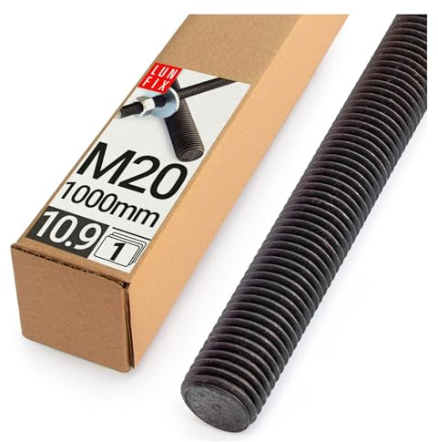 Varilla Roscada M20x1000 mm, Acero 10.9, 1 pieza, Métrica Completa DIN 976, Rosca Métrica, Varilla para Anclaje, Fijaciones Metálicas y Montaje Industrial, Barra Roscada Metálica, Lun Fix