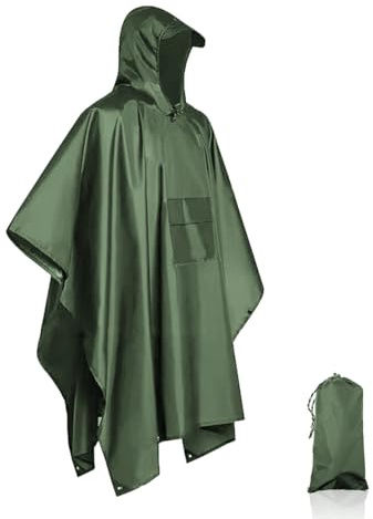 Clundoo Poncho Imperméable Multifonctionnel 3-en-1, Cape Pluie avec Capuche, Poncho de Pluie Imperméable, pour Camping Randonnée Vélo Pêche Voyage, avec Grandes Poches, Unisexe