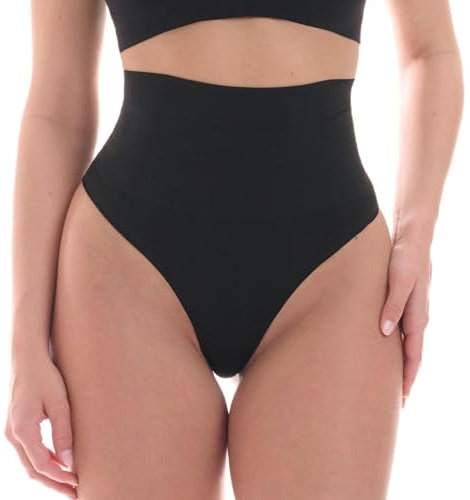 TONEST Shapewear Damen - Bauchweg Shape-String - Mid Waist - Figurformende Shaping-Unterwäsche - Miederstring-Unterhose - 1050-MS-CC (36-38, Schwarz)