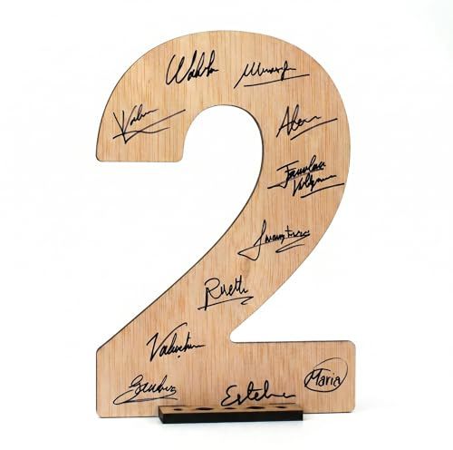 CONTRAXT Tarjeta felicitacion para cumpleaños y aniversarios. Numero de madera 2 Postal o Libro de firmas Regalo original de feliz cumpleaños aniversario cumple amigos hombre mujer (2)