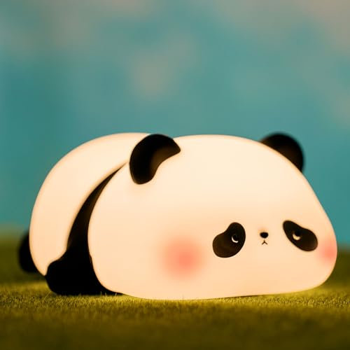 FAMIDUO Lampada Panda Carina, Luce Notturna a LED a Forma di Panda per Bambini che Dormono, Lampade Notturne a Forma di Animale in Silicone, Luce Notturna Squishy Regolabile per Bambini, Regali Carini
