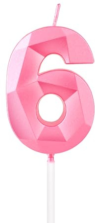 mciskin Pink 6th Birthday Candles, 3D Number 6 Candles for Cake, Girls Boys 6th Birthday Decorations,Pearl Pink Candle Cake Topper Decorations for Birthday Party Weddings Anniversary Supplies