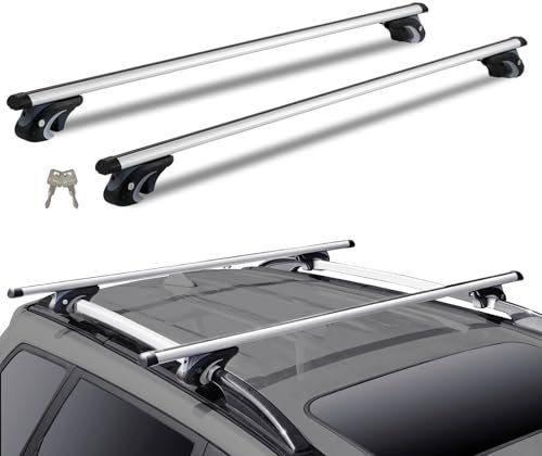 VEVOR Barres transversales de Toit universelles, 120 cm, Barre supérieure de Voiture en Aluminium, Compatible avec Les Rails latéraux surélevés, réglable avec verrous, pour SUV, berline, fourgonnette