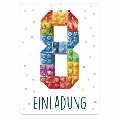 CALLUNA® Baustein Einladungen Kindergeburtstag Mädchen und Junge – 12 Stück – Witzige Baustein Geburtstag Einladungen für die Geburtstagsfeier – Einladungskarten Kids & Teenies (o. Versandhülle)