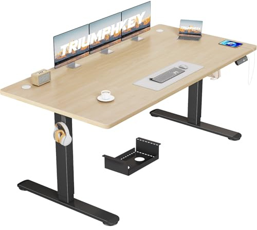 TRIUMPHKEY Bureau électrique 160 x 80 cm, réglable en Hauteur, Prise USB, 3 contrôles mémoire, Table d'ordinateur, pour Bureau, Position Debout