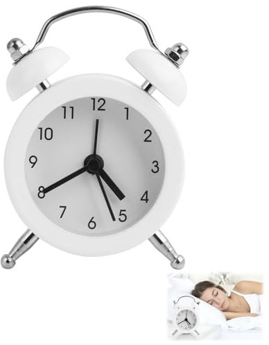 Xueniu Small Alarm Clock Battery Operated Round Twin Bell, Bedside Clocks for Heavy Sleepers Simple Loud Vintage Alarm Classic Style for Bedside Bedroom Home Use(White)