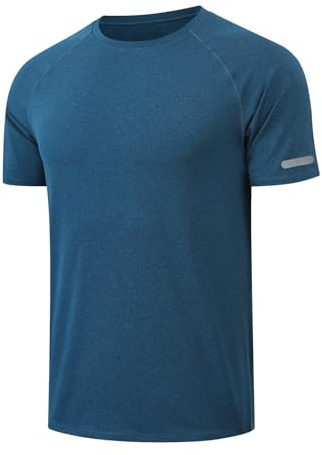 HYCOPROT T-Shirts Sport Homme Fibre Cationique Séchage Rapide Respirants Manches Courtes avec Bandes Réfléchissantes Aux Manchettes Course Entraînement Bodybuilding T-Shirts