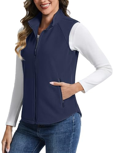 TACVASEN Women's Fleece Vest Outerwear Lightweight Sleeveless Zipper Sweatshirt with Pockets Fall Winter Hiking Navy S