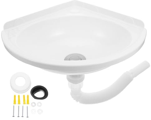 Uonlytech Lavabo de Esquina: Lavabo de Pared para Baño - Triangular de Esquina para Pequeños - Tocador de Pared para Baños Compactos Y Áreas de Servicio