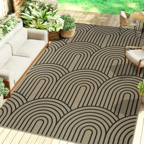 Famibay Alfombra Yute 160x230cm Alfombra Salon Natural Lavable Alfombra Exterior Terraza Antideslizante para Dormitorio Balcón Terraza Jardín Negro