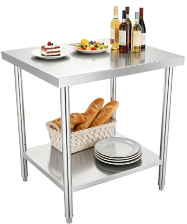 Köksbord i rostfritt stål – 67 x 52 x 15 cm – gastronomibord kan belastas upp till 300 kg – professionellt gastro-köksbord i rostfritt stål med justerbara fötter och stor nedre förvaringsyta