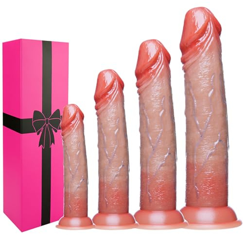 Fallo Realistico Set 4 Pezzi Principiante Training Anale in Silicone Morbido(14,5 cm /17,5 cm / 19,5 cm / 25 cm)Dildo Sottile con Ventosa Potente G-Spot Stimolazione Vaginale,Sex Toys per Donna & Uomo