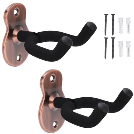 Beufee 2 st gitarrväggfäste, ukulele väggmonterad metall gitarrhållare krok stativ universal för de flesta stränginstrument tillbehör (rosguld)