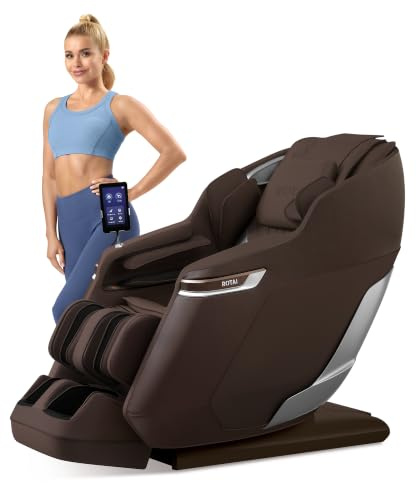 ROTAI 4D Full Body Massage Chair Zero Gravity SL-Track for Home (Brown) | Deep Tissue Calf & Foot Roller; 22 Programs & 24 Airbags; Voice Control & Backlit Screen; Body Scan & Bluetooth; Heat