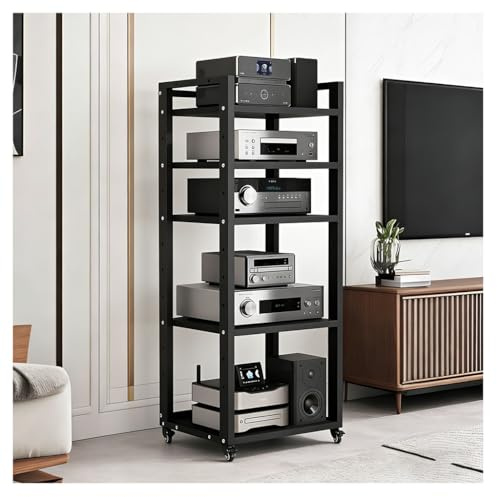 Carrello Porta Media AV Pesante Con Ruote, Scaffale HiFi, Mensole Regolabili, Mobile Stereo Audio Per Soggiorno, Sala Giochi, Studio Musicale(5-Tier A)