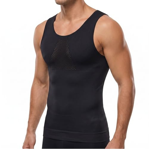 QBEJIME Camiseta Compresión Hombre, Negro Camiseta Tirantes Hombre Camiseta De Compresión Reductora Interior Hombre Camisetas Compresion Moldeadora Adelgazante