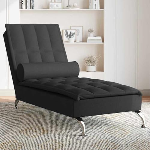 YunCangg massage-schäslong med nackrulle svart tyg, 138 x 56 x 75 cm, inklusive USB-kabel, ergonomisk liggstol med stoppning för vardagsrum, sovrum och lounge