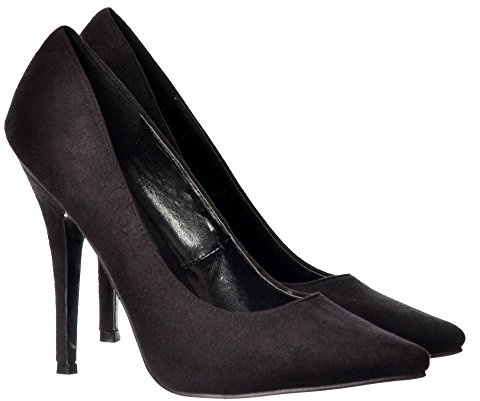 (BS12924/25/26) - New Mens Womens Drag Queen Cross Dresser HIGH Heel Round Toe OR Pointed Toe OR PEEP Toe Court Shoes Big Sizes UK 9,10,11,12 (11UK / EU45, 924 - Black Suede)