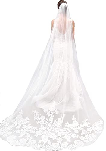 LianShi Simple Couche de Mariage Voile Mariée Voile Dentelle Broderie Fournitures de Mariée 3 m(Ivoire)