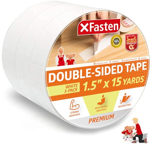 XFasten Double Sided Tape Removable, 1.5-Inch by 15-Yards (Pack of 3)