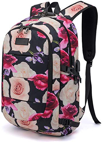 Tzowla Zaino Porta PC Universitari Donna,Zaino da Viaggio Impermeabile Antifurto di Ricarica USB e Serratura per Notebook/Computer da 15,6 Pollici,Zaino da Giorno Sottile Lavoro Business-Fiore