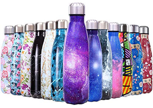 QXuan Bottiglie isolate d'acqua in Acciaio Inox a doppia parete 500ml senza BPA, per lo sport ufficio scuola viaggi all'aperto