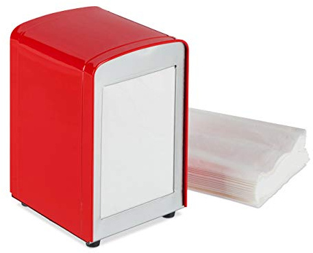 Relaxdays 10 Servilleteros de Mesa Retro para Bar, Cafetería y Heladería, Acero, 15 x 9,5 x 11, Rojo