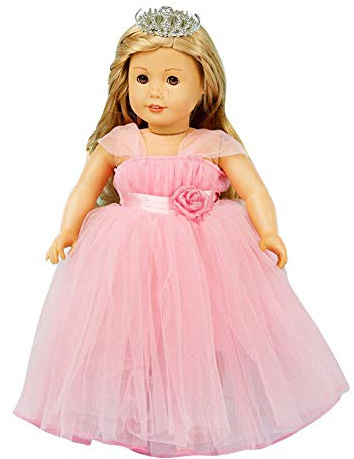 Girls Doll Clothes and Accessories , Princess Costume , Wedding Dress , Party Gown Dress for 18 inch Dolls (Pink)