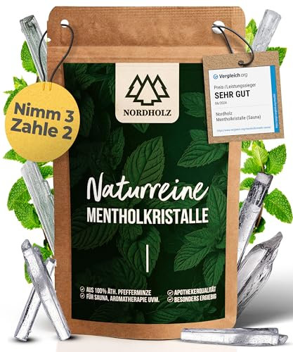 NORDHOLZ® Cristaux de menthol pour sauna de qualité supérieure, 100% huile de menthe - Libère les voies respiratoires et assure un parfum naturellement intense dans le sauna - Cristaux de menthol