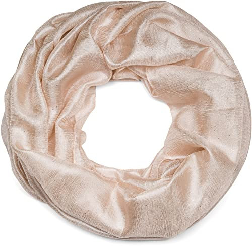 styleBREAKER Damen Loop Schal leicht und seidig mit Glitzer in Unifarben, Schlauchschal, Tuch 01016214, Farbe:Creme-Beige