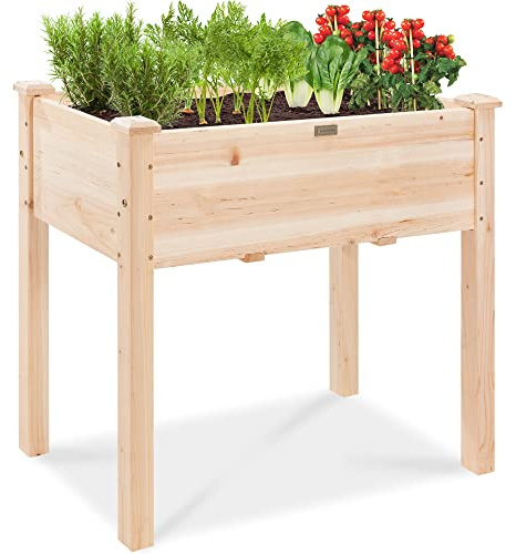 Best Choice Products 34x18x30in Raised Garden Bed, Elevated Wood Planter Box Stand for Kids, Backyard, Patio, Balcony w/Bed Liner, 150lb Capacity - Natural