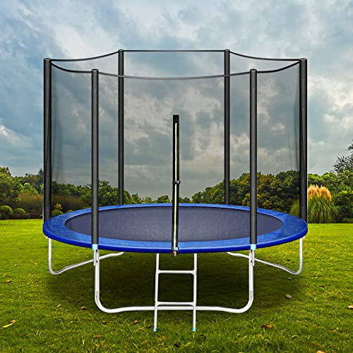 HomeMiYN Trampolin Outdoor Ø 183/244/305/366 cm Indoor Trampolin Kinder Rundes Gartentrampoline, Komplettset mit gepolsterten Stangen, Leiter, Randabdeckung, Sicherheitsnetz (Ø 244 cm)