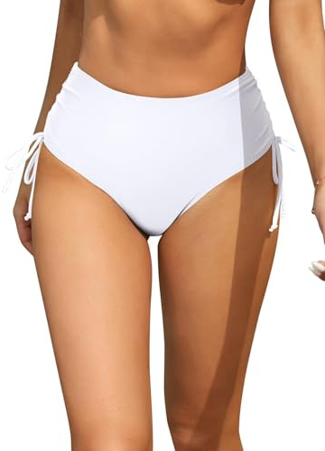 SHEKINI Women's Bikini Bottoms High Waisted Swimsuits Drawstring Side Swimwear Tummy Control Ruched Bathing Suits