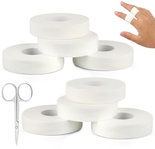 8 Rollen Tape Sport Weiß, 1,5cm x 10m Fingertape, Hautfreundliches Fussball Tape, Baumwolle Sporttape für Kraftsport, Volleyball, Bouldern