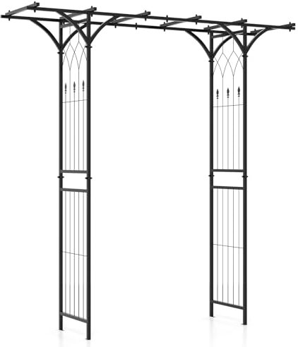 COSTWAY Rosenbogen Metall, Gartenbogen für Kletterpflanzen, Torbogen Garten, Rosengitter Rankhilfe, Rankgitter Rosenspalier, Rankbogen für Hinterhof Veranda Hochzeit Partys, 200x52x206cm, Schwarz