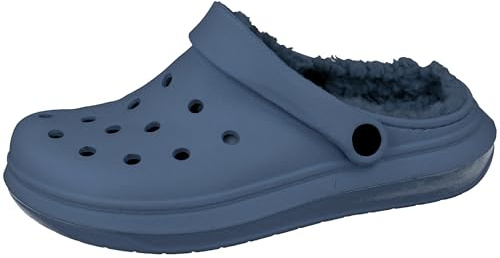 Yinka Shoes Ladies Fleece Lined Dual-Strap Clogs Navy 7